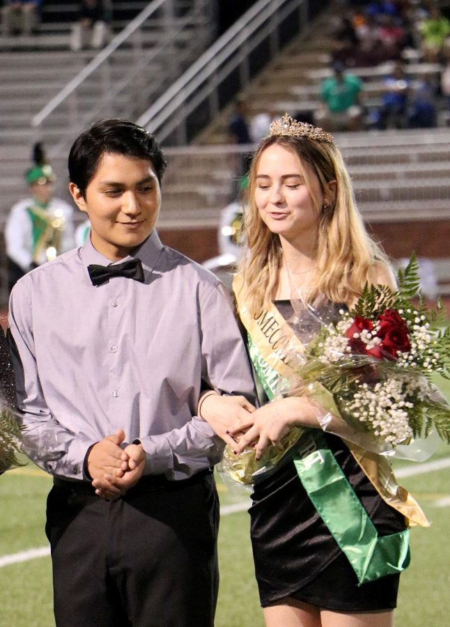 Seniors Francisco Guardado and Reese Kimmi after Kimmi was announced as homecoming queen.