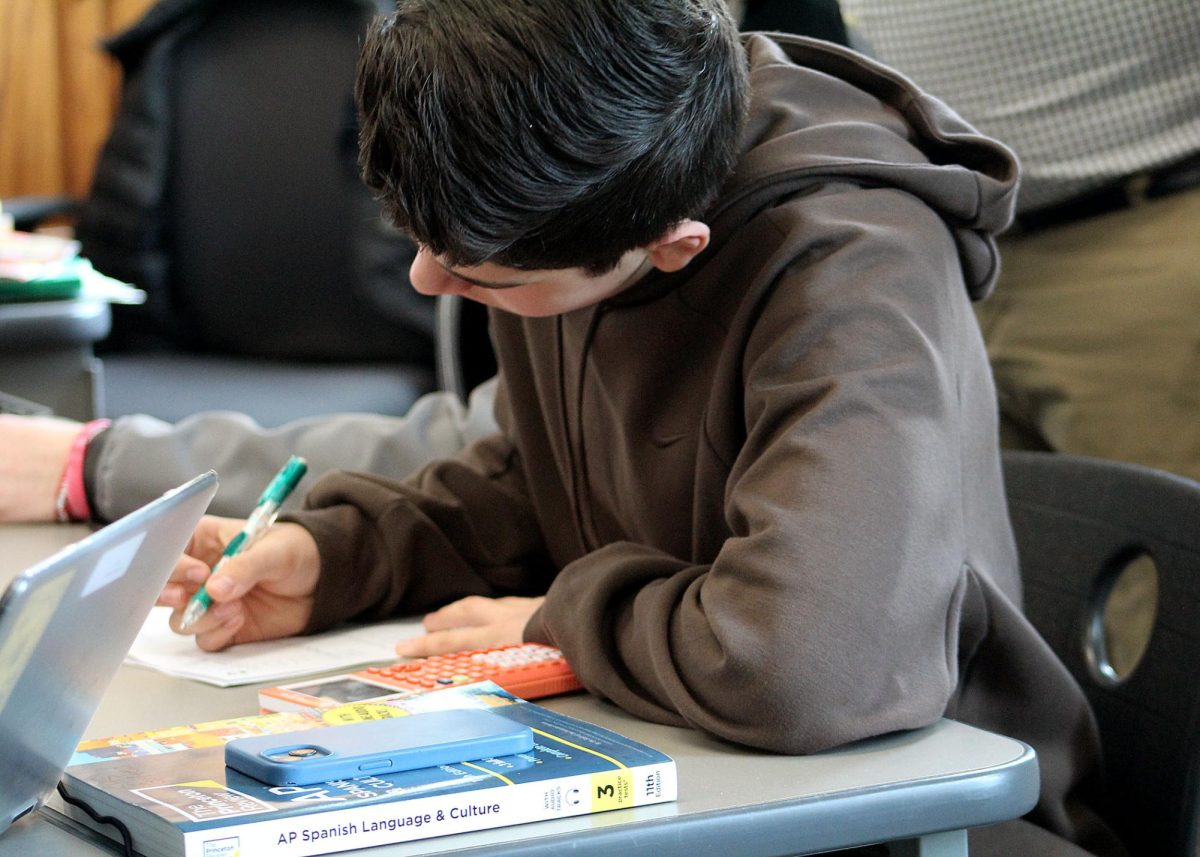 Isaiah Boswell ('28) prepares for the math portion of the ACT. Boswell also got the AP Spanish Language & Culture study book from Gifted Coordinator Niki Chamberlain to prepare for the test. 